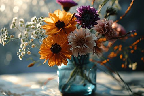 Nature morte moderne et colorée avec des fleurs