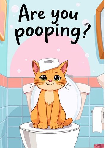 Oranje Kat Grappig Meme "Ben Je Aan Het Poepen"