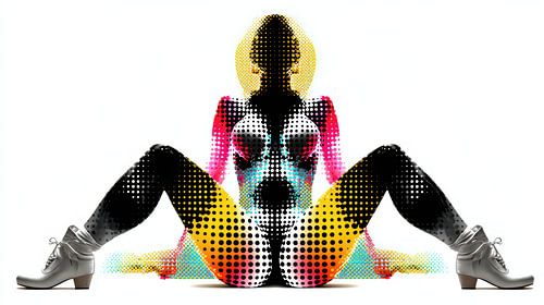 Schaduwfiguur - pop-art silhouet in rasterpunten