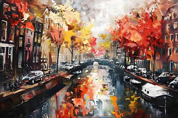Schilderij Amsterdamse Grachten | Schilderkunst Amsterdam | Schilderij Amsterdam van AiArtLand