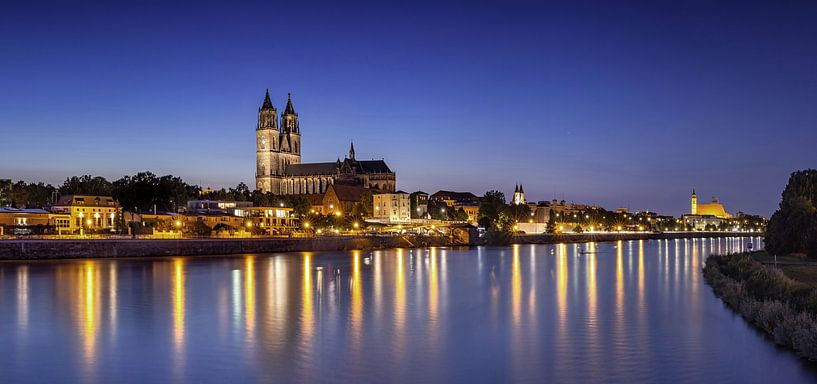 Magdeburg Panorama zur blauen Stunde von Frank Herrmann