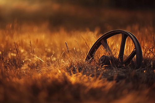Wagenwiel in herfstgras