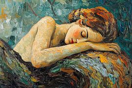 spiritueel schilderij van vrouw in het bos