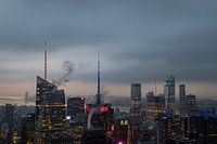 New York skyline from the top of  the Rock (Rockefeller Center)night  view in Winter with clouds in