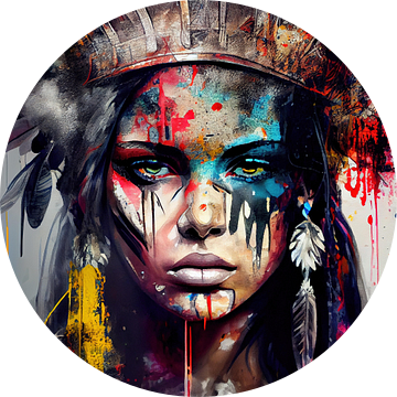 Krachtige Amerikaanse Inheemse Krijger Vrouw #5 van Chromatic Fusion Studio