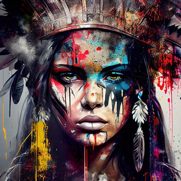 Powerful American Native Warrior Woman #5 by Chromatic Fusion Studio