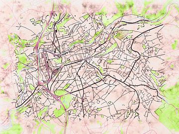 Kaart van Verviers in de stijl 'Soothing Spring' van Maporia