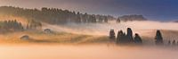 Panoramic photo of a sunrise in Alpe di Siusi