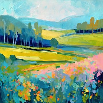 Floral splendour: an idyllic landscape painting by De Mooiste Kunst