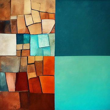 Aqua and Beige Spheres in aqua, blue and brown by Color Square