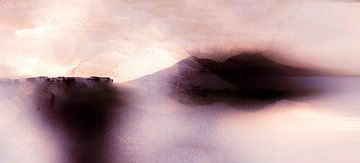 Japan Mountains Landscape Painting Neutral by Mad Dog Art