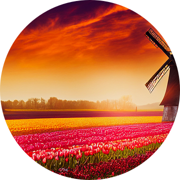 Oude windmolen in een tulpenveld in Nederland Illustratie van Animaflora PicsStock