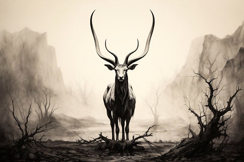 Antilope mystique en noir et blanc par Art & Soul Creations