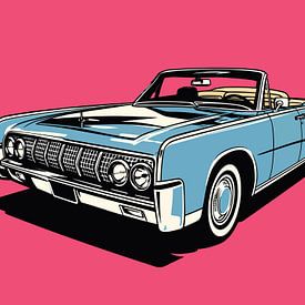 Retro Blue Classic Convertible Pop Art Portrait by Ramy Salah Hefny