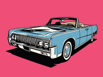 Retro Blue Classic Convertible Pop Art Portrait by Ramy Salah Hefny