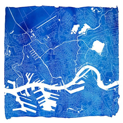 Rotterdam City Map | Blue watercolour Square with a White frame