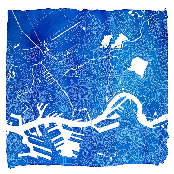 Rotterdam Stadskaart | Blauw Vierkant met een Witte kader van Wereldkaarten.Shop