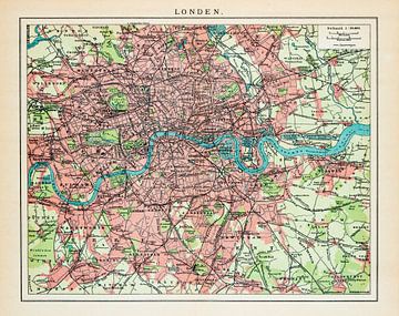 Vintage kaart Londen ca. 1900 van Studio Wunderkammer