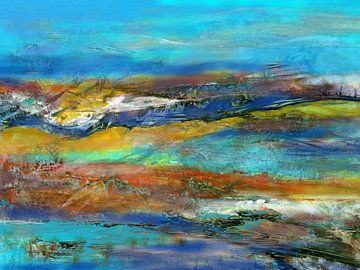 farbenfrohe abstrakte Landschaft mit Türkis und Blau von Claudia Gründler