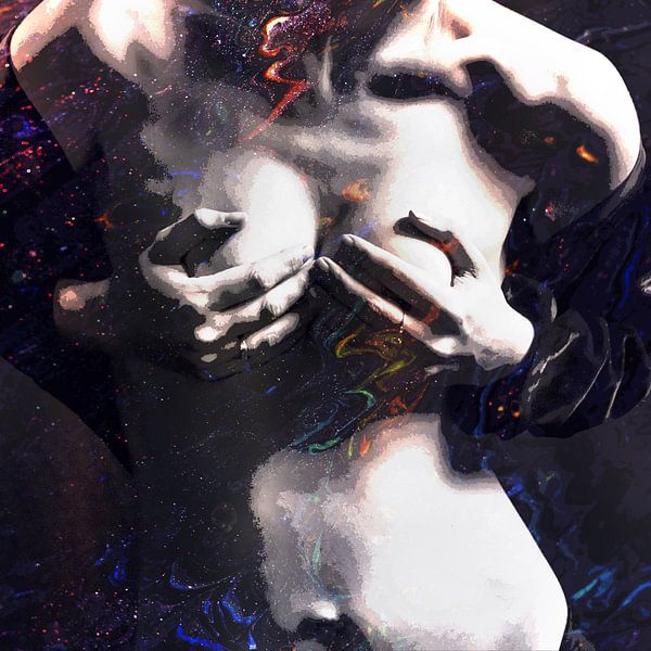 Frau mit Händen auf ihren Brüsten von Art By Dominic