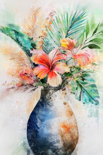 Vase with coloured flowers (art)