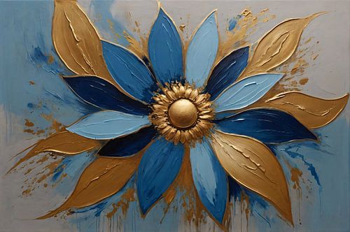 Abstracte Gouden Bloesem op Blauw