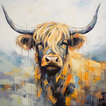 Abstract Colourful Scottish Highlander by But First Framing
