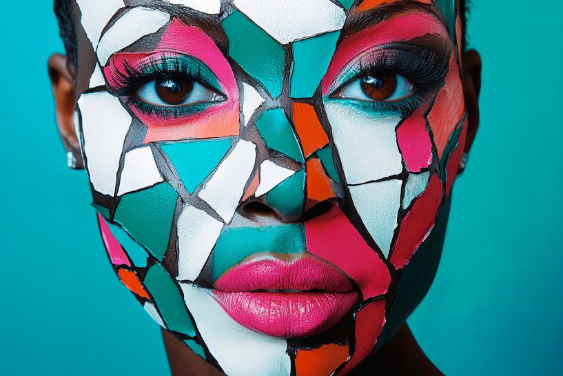 Pieced face in vivid colours by Poster Art Shop