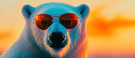 Bear with sunglasses in front of sunset by Poster Art Shop