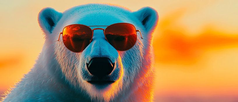 Bear with sunglasses in front of sunset by Poster Art Shop