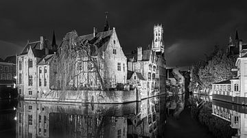 Le Rozenhoedkaai en noir et blanc, Bruges