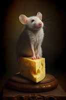 Mouse standing on a piece of cheese