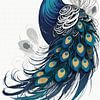 Magnifique portrait de paon bleu blanc sur Maud De Vries