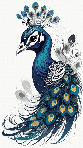 Prachtig Blauw Wit Pauw portret van Maud De Vries