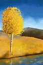 Tree in yellow near a river under a bright blue sky by Tanja Udelhofen thumbnail