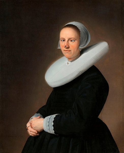 Stil zitten! Portret van Adriana Croes, Johannes  Cornelisz. Geschilderd door Verspronck met vlieg o van Maarten Knops