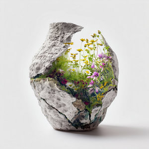Gelbe und rosa Wildblumen in einer zerbrechlichen Vase
