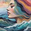 Abstrakter Surrealismus eines Mädchens mit Meer Landschaftsporträt von MIROKKU