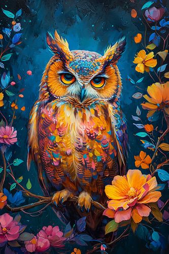 Prachtige uil met bloemen