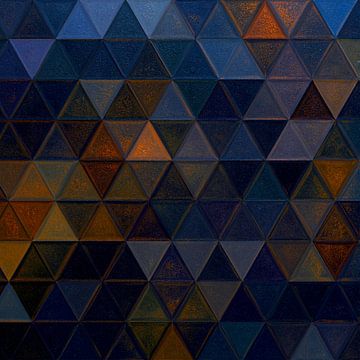Mozaïek driehoek donkerblauw oranje #mosaic van JBJart Justyna Jaszke