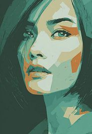 Emerald Gaze – Abstract portrait in shades of green and orange by SPEQ ART