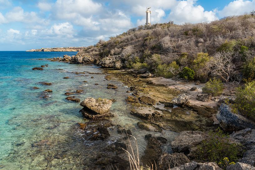 Vuurtoren op het Caracasbaai Eiland in Curacao van Joke Van Eeghem