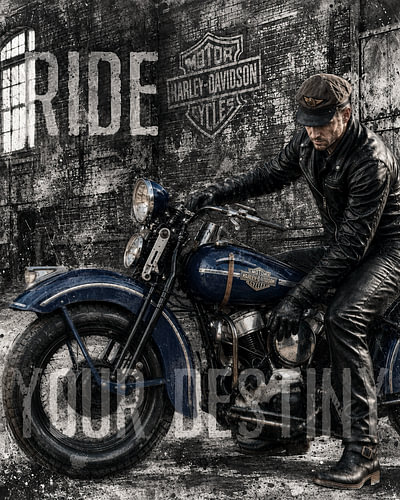 Portrait of a Motorcyclist in Vintage Style