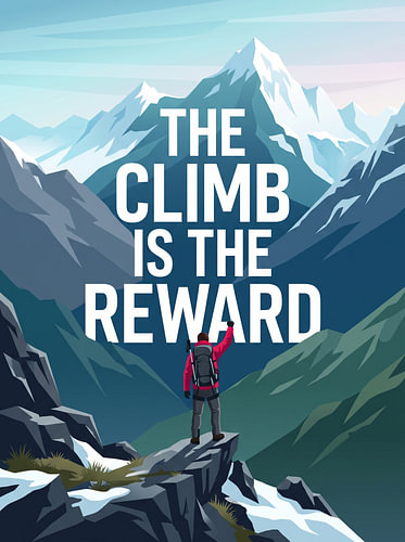 De klim is de beloning – Bergbeklimmen, trekking, outdoor – Motiverende illustratie