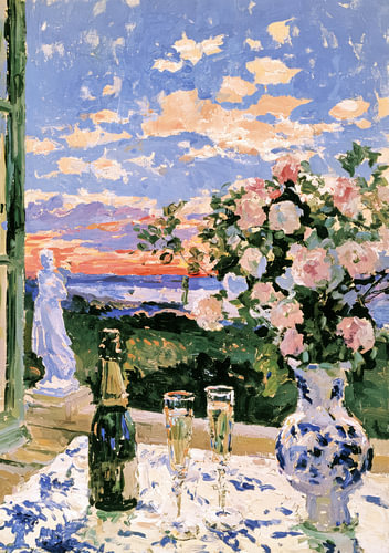View of the sea at dusk – a romantic coastal landscape from the window
