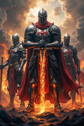 Dark Fantasy Wandbild: VALTARIS – Die epischen Kreuzritter mit dem heiligen Schwert Jerusalems