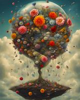 Een boeket van bloemen zwevend door het heelal-2