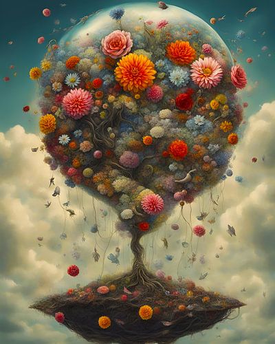 Een boeket van bloemen zwevend door het heelal-2