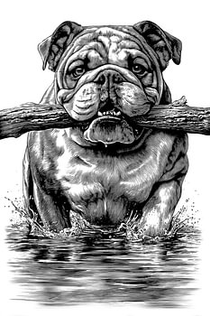 Verspielte Bulldogge – detaillierte Vintage-Strichzeichnung
