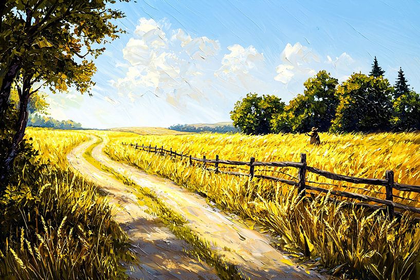 Sunlit country road with fields by Imperial Art House